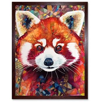 Folk‑Inspired Red Panda Wall Decor, 12x16” Framed