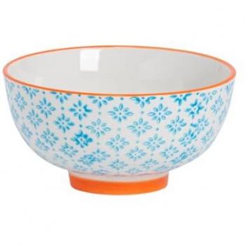 Hand-Printed 12cm Blue Stoneware Rice Bowl