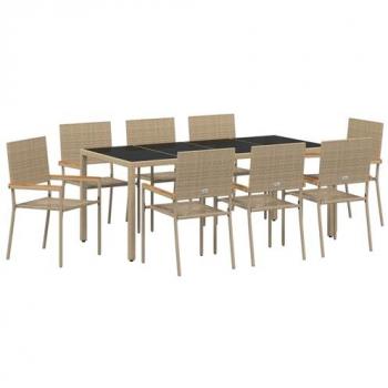 Muebles de Jardín 9 Piezas Beige con Sillas Apilables