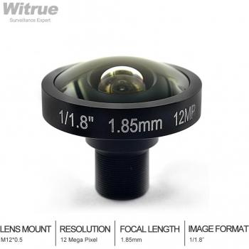 185° 4K Fisheye CCTV Lens 12MP M12 Mount 1.85mm