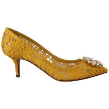 Dolce & Gabbana Taormina Yellow Lace Crystal Heels – EU38/US7.5