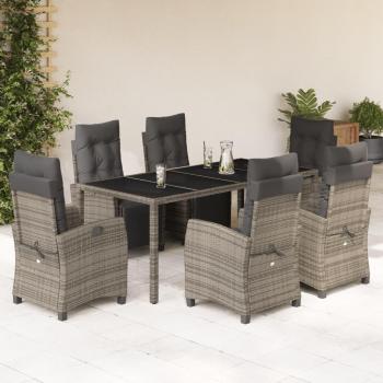 Kit Jantar ao Ar Livre Vida XL 7 Pcs Vime Cinza e Almofadões