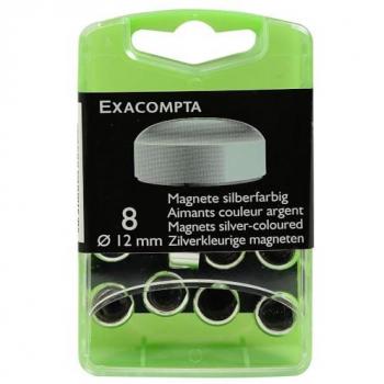 Pack 8 × Aimant F12 Exacompta – Diamètre 12 mm, couleur argent