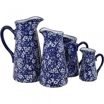 Ceramic Daisy Jugs – 4 Piece Set, Blue & White