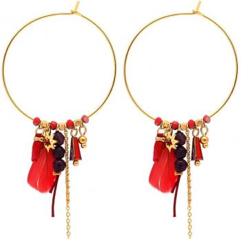 Goldene Boho Creolen mit rotem Motiv