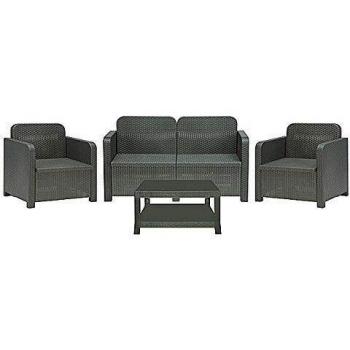 Mobili da Giardino Salottino Garda con Tavolino e 2 Poltrone in Rattan Intrecciato Antracite