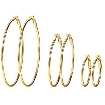 PROSTEEL Gold‑Creolen Set Damen – 3‑er Ohrringe in verschiedenen Größen (Edelstahl)