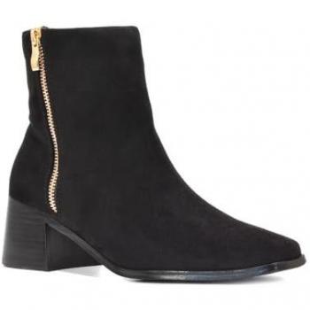 XY London Women's Willow Ankle Booties, Zip & Block Heel – Black