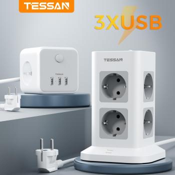 TESSAN Bloc multiprises avec mise à la terre, prises UE, ports USB Type C