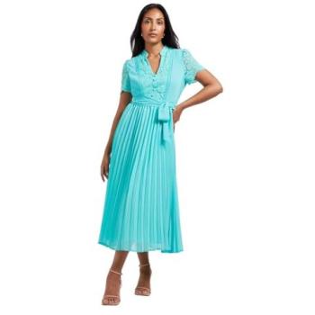 Wallis Mint Petite Lace Midi Dress – Collarless & Pleated