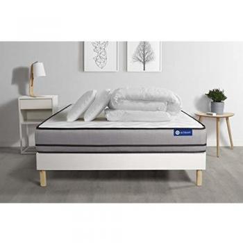 Matelas 200x200cm ACTILATEX à Mémoire de Forme + Latex + Sommier + 2 Oreillers + Couette