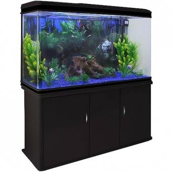Aquarium 300L Noir avec Accessoires et Gravier Bleu
