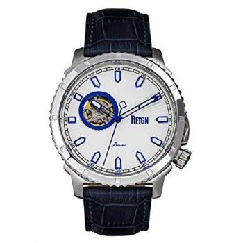 Reign Bauer Automatic Semi-Skeleton Blue Leather Band Watch