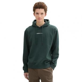 Tom Tailor Denim Herren Hoodie Sweatshirt Regular Fit mit Bio-Baumwolle und Logo-Print in Grün Größe S