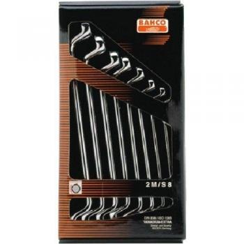 Bahco 2M/S8 Twin‑End Deep Offset Ring Wrenches – Eight‑Piece Silver Kit