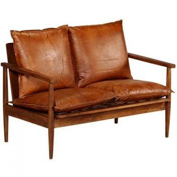 VidaXL Acacia Wood & Genuine Leather 2‑Seat Sofa – Natural Brown