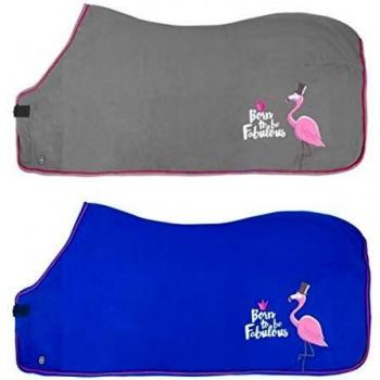 PFIFF 102521 Fleece-Pferde-Decke „Fabulous Flamingo“ – 165 cm, blau