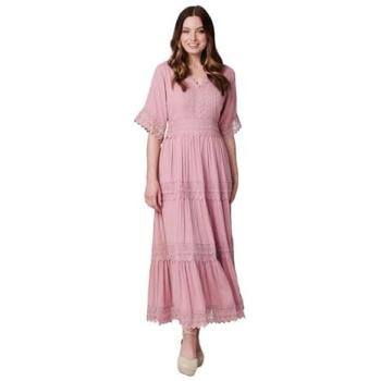 Izabel London Pink Crochet Maxi Dress (Size 16)