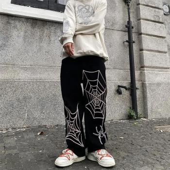 Ripped Spider Web Denim Pants for Men and Women