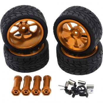 4PCS Pentagram Wheel Rims and Rubber Tires for Wltoys 1/14 Scale RC Vehicles
