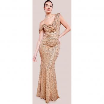 Goddiva Sequin Cowl One Shoulder Maxi Dress