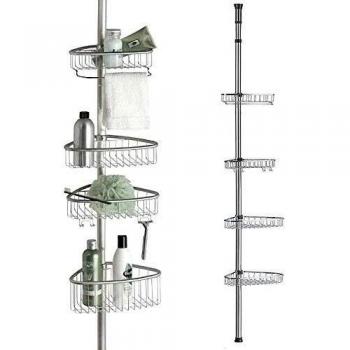 Non-Rust Bathroom Telescopic Corner Shelf Storage 4 Tier Shower Caddy Organizer Matte Silver