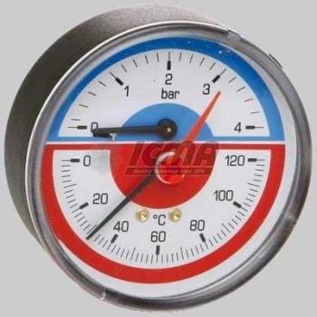 Manomètre à Thermomètre Arrière Ø 80 1/2' 0÷10 Atm 0÷120°C