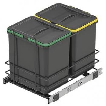 Contenedor de reciclaje para fijación inferior y extracción manual en mueble de cocina recycle 2x16litros, plástico gris antracita