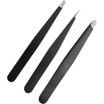 Professional 3-Piece Tweezers Set for Eyebrow and Splinter Removal