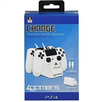 Cargador Doble 4Gamers para Mando PS4 con Soporte, Blanco