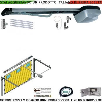 Automatismo Porta Sezionale Kit Ricambio Motore 220/24 V Soffitto 70 Kg Radiocomando Binario 3 m Catena Acciaio Sistema Autoblock Cordino Sblocco Pattino di Traino