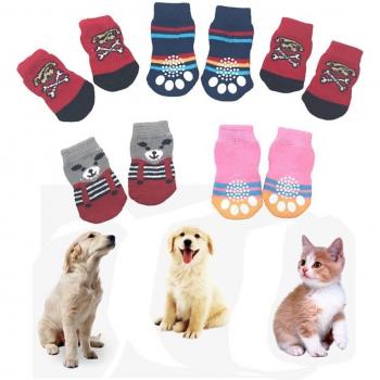 Chaussettes tricotées pour chiens et chats, 4 pièces, automne et hiver, antidérapantes