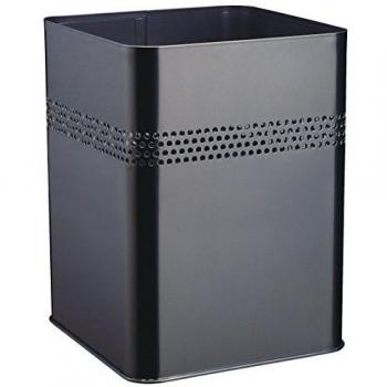 Papierkorb Metall viereckig 18,5 Liter, schwarz, perforierte Streifen