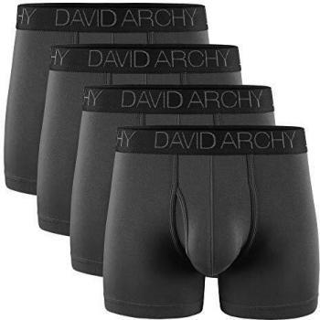 DAVID ARCHY Lange Herren Boxershorts aus Bambus mit Bulge, 4er-Pack