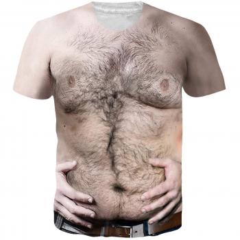 Loveternal Männer Body Hair Chest T-Shirt 3D Print Casual Grafik Kurzarm XL