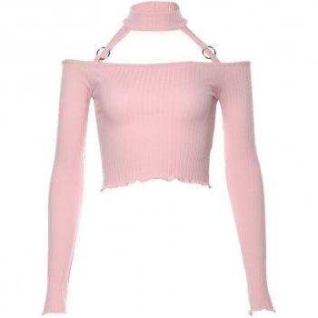 Blusa casual rosa sin breteles para mujer, estilo Harajuku