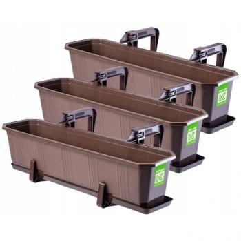 Kadax 3 Box per Balcone 60 cm, Maniglia in Marrone