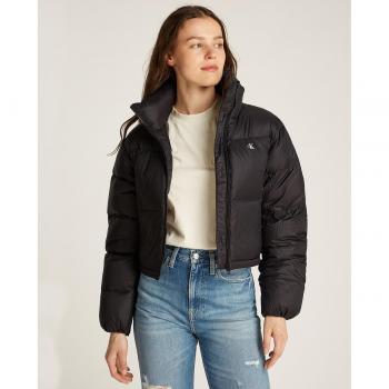 Plumífero Cropped Calvin Klein Jeans para mujer, chaqueta con capucha, color negro puro, talla L
