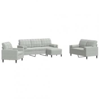 VidaXL 4-tlg. Sofa-Set mit Kissen und Nackenrollen Hellgrau Samt