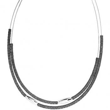 Edelstahl-Halskette 2-reihig mit Hämatit-Steinen 42+5cm von ZEEME