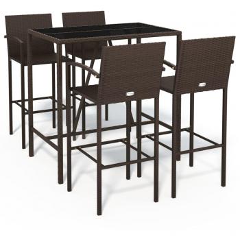 VidaXL 5 Piece Outdoor Bar Set Brown Poly Rattan