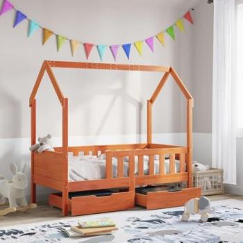 Pine Wood Kids Bed Frame with Storage 70x140 cm