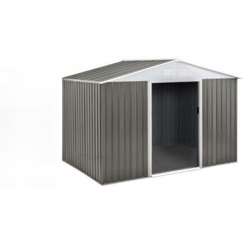 Dallas Métal Shelter 8,84 m² – abri jardin avec gouttières et finition taupe