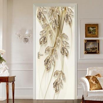 Decoración de Puerta con Pegatina 3D de Hojas Doradas