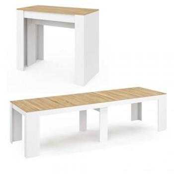 Console de Salon Orlando 300 cm, blanc, 14 places – effet bois d’hêtre
