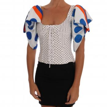Dolce & Gabbana White Polka Silk Corset Bustier Top