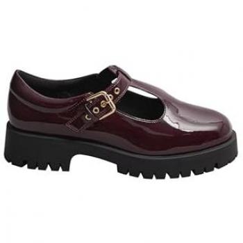Yours Women’s Patent Chunky T‑Bar Mary Janes – Burgundy (Size 5EEE)