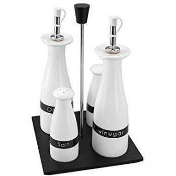 Vinaigrette Set de Cerámica, 4 Unidades + Soporte – Lacor 62384