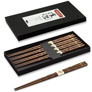 AOOSY 5 Pairs of Reusable Wooden Sushi Chopsticks