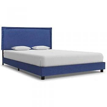 VidaXL Bed Frame Blue Fabric 135x190 cm Double